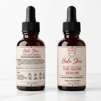 Two bottles of Halo Skin The Glow Serum on a white background vitamin c bakuchiol serum